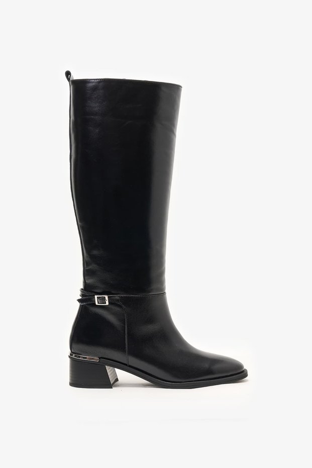 Clove Black Shiny Leather Heeled Boots