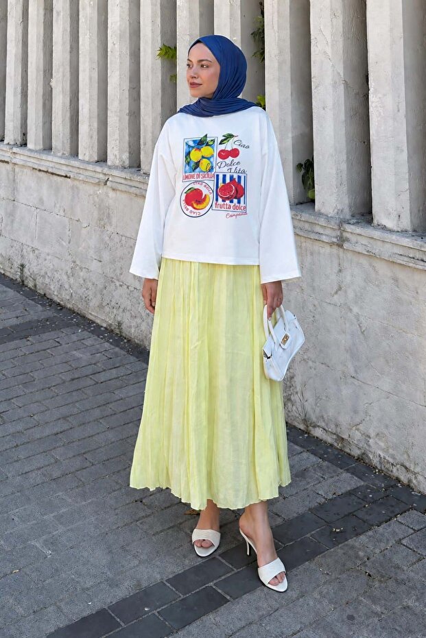 Basic Oversize Dolce Vita Fruit Printed Blouse White