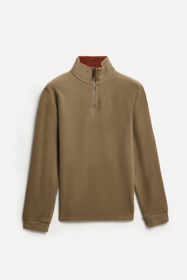 Men's Mink Color Zippered Stand Collar Sweatshirt