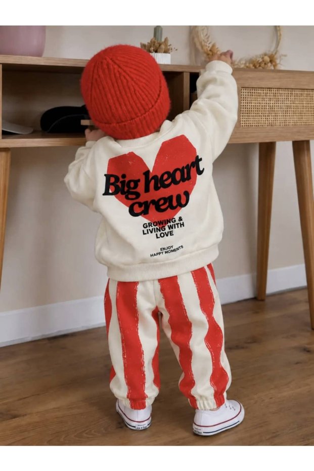 Big Heart Red Striped Trousers 100% Cotton Premium Suit Unisex