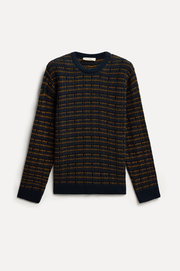 Men's Navy Blue Textured Crew Neck Sweater