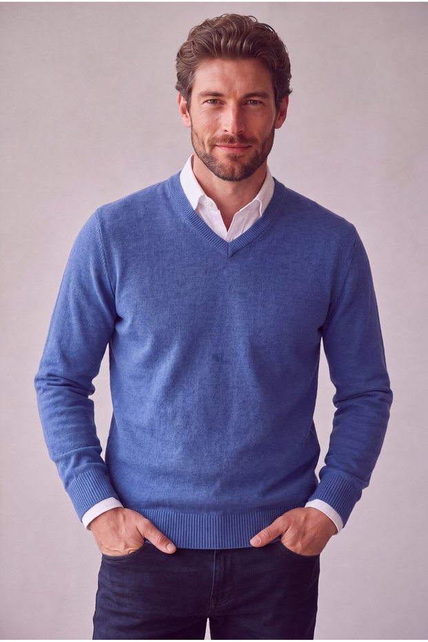 Classic Wool Blend V-Neck Men's Knitwear Sweater