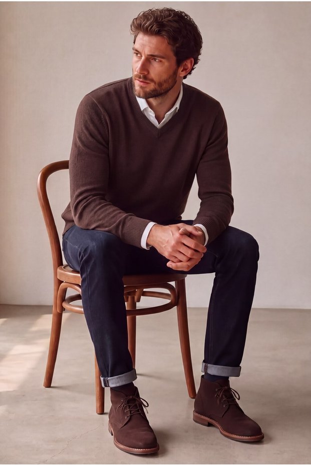 Classic Wool Blend V-Neck Men's Knitwear Sweater