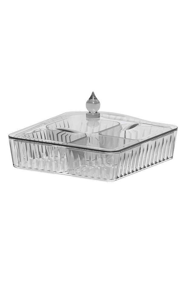 Square Box With Divider Acrylic Tray JH15P with Stylish Lid, Clear, 27.5x27.5cm