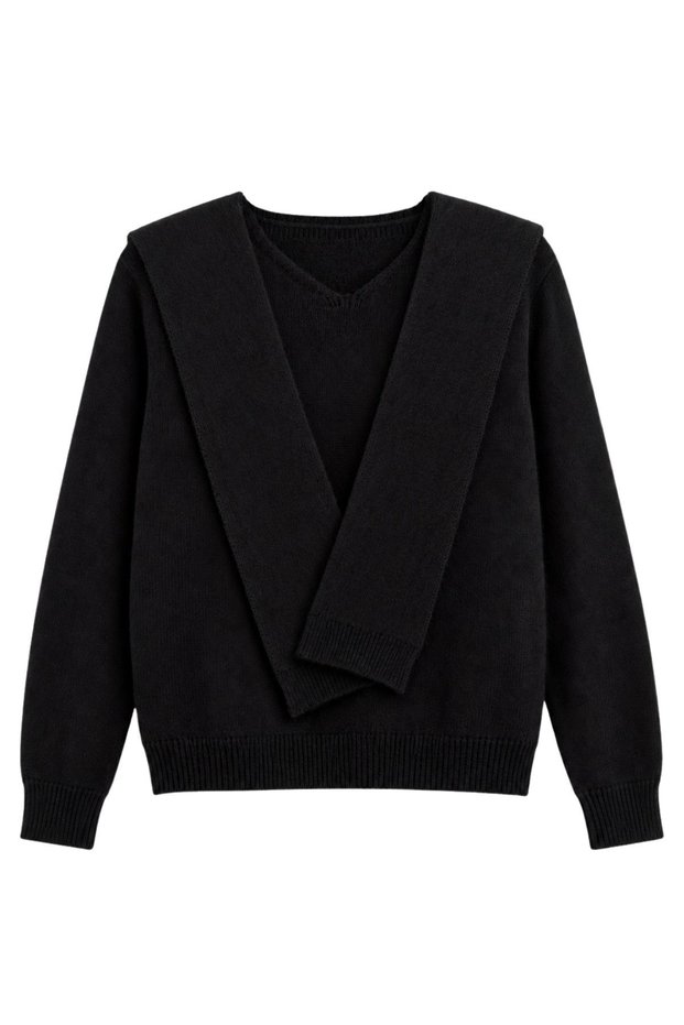 Women's Black Shawl Collar Knitwear Sweater