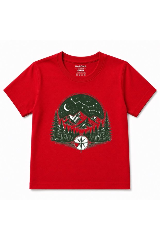 Little Explorer Midnight Wilderness Starry Mountain Forest Compass Kids Graphic T-Shirt