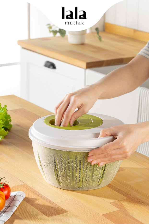 Hüner Salad Dehydrator 4.5 L – Manual Spin, Vegetable and Greenery Dehydrator with Strainer