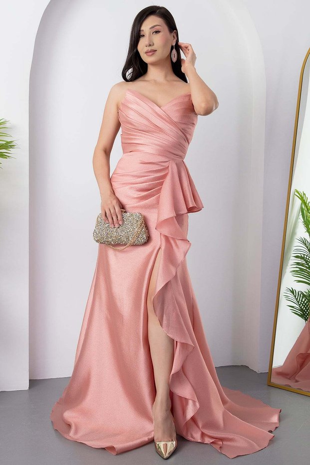 Beli Ruffle Strapless Evening Dress Dns1759