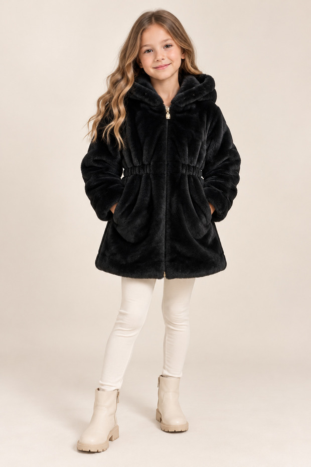Girl's Front Zipper Hooded Jacket Coat