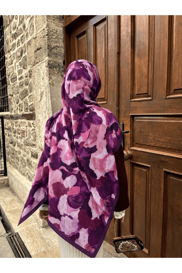Watercolor Pattern Modal Silk Shawl - Purple & Lilac