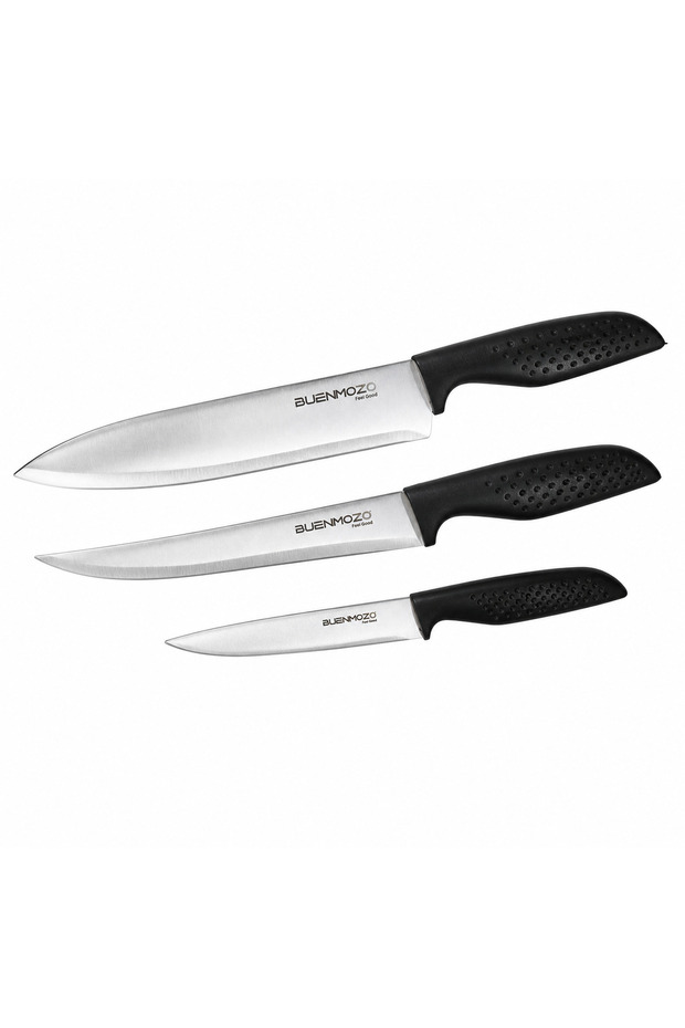 Majestic 3-Piece Kitchen Knife Set, High Carbon Stainless Steel, Chef, Utility & Paring Knives, Non-Slip PP Handles for Cutting, Slicing & Chopping, Black
