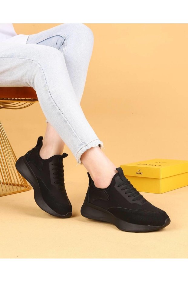 Dracia Full Black Color Luxury Suede Women's Daily Walking Shoes