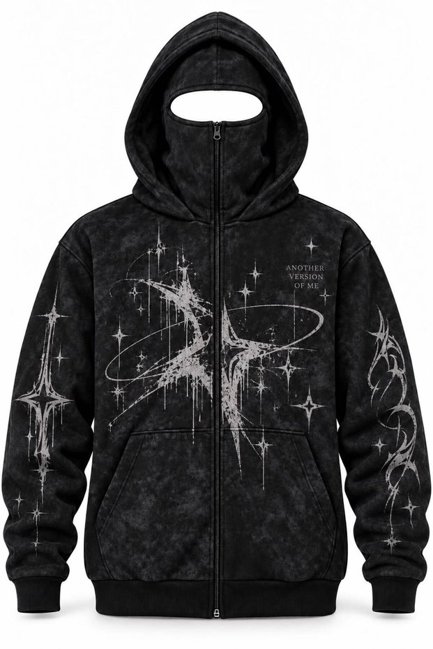 Black Gothic Zip up Hoodie Washable Ninja Sweatshirt