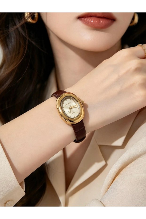 Ferrucci̇-(Coffee Color) Leather Cord Minimal Case Women Wrist Watch