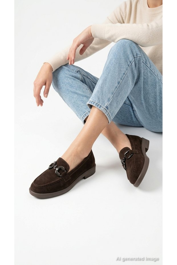 Women's Loafer Shoes with Metal Accessories Round Toe Casual Stylish Comfortable Short Heeled Nexar
