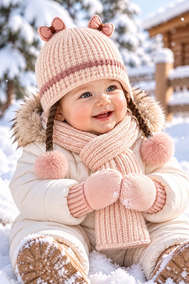 Ki̇tti̇ 26150-04 0-18 Months Baby Girl Scarf, Beanie, Gloves Set