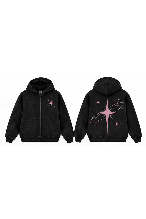 Pink Star Printed Hoodie Washable Ninja Sweatshirt