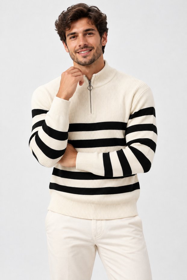 Men's (Striped) Regular Fit Half-Zip Knit Sweater Kpln