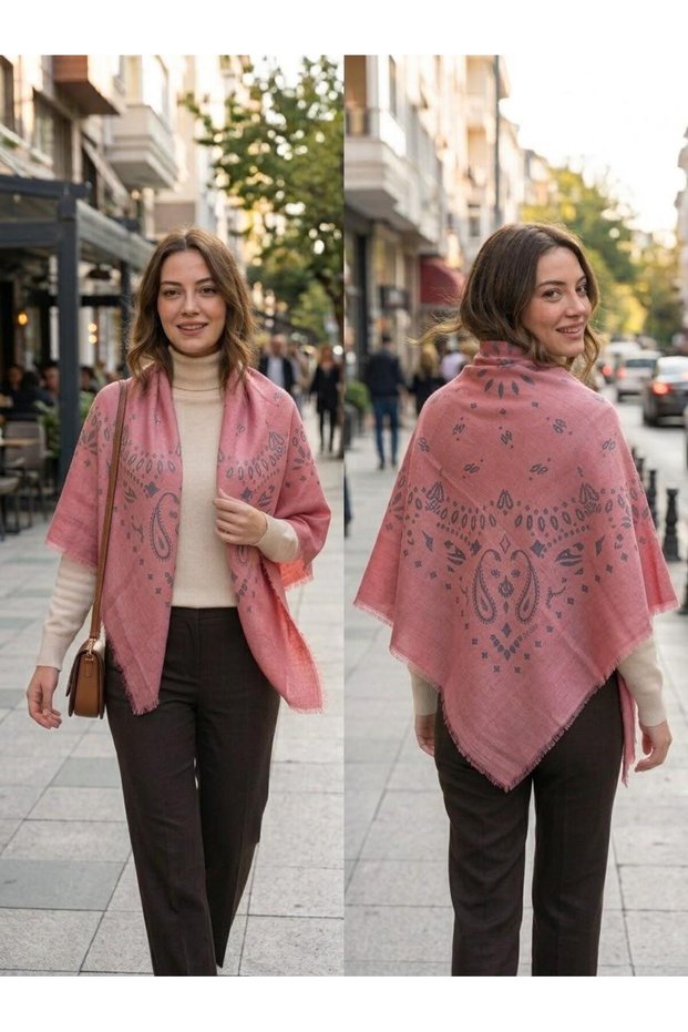 Cashmere Textured Ethnic Pattern Square Shoulder Shawl 95X95 cm