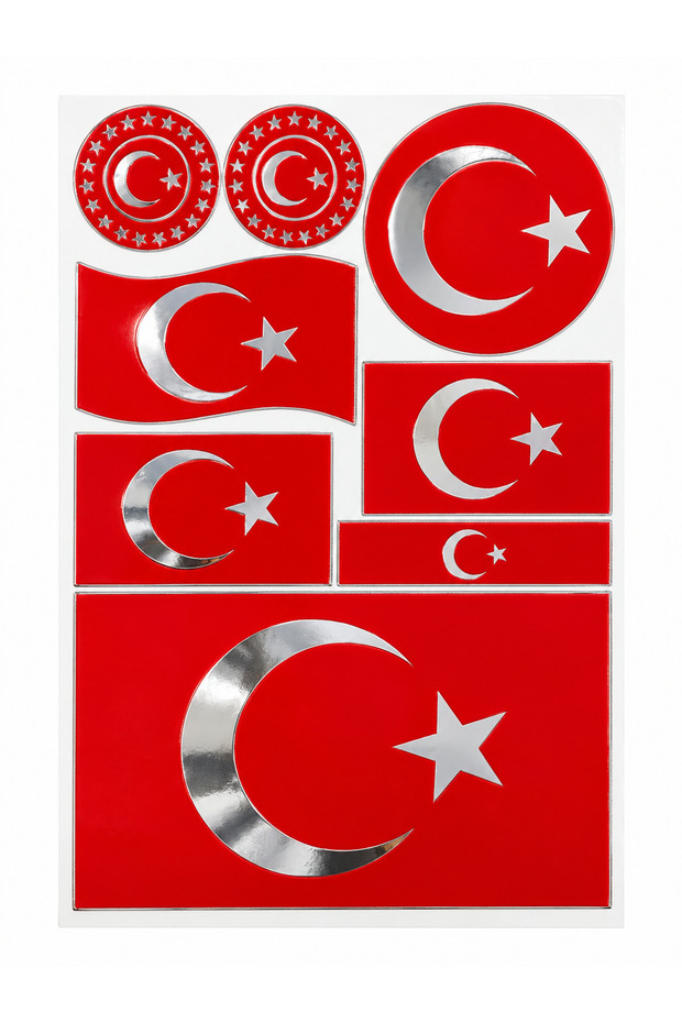 Turkish Flag Moon Star Metalized Sticker Set 8 Pieces for Automobile Motorcycle and Bicycle