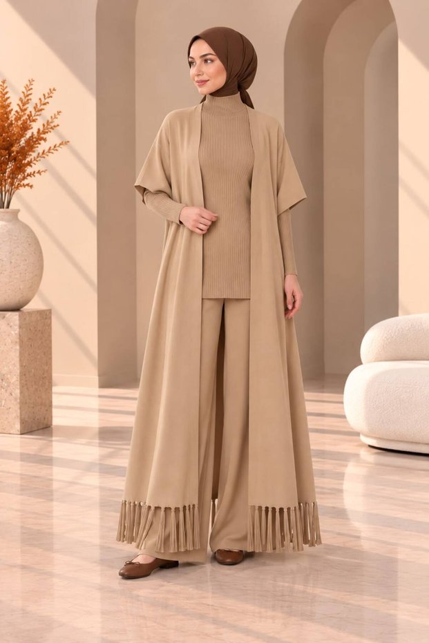 Women's 3-Piece Tesutu Tricot Suit with Vest, Blouse and Pants
