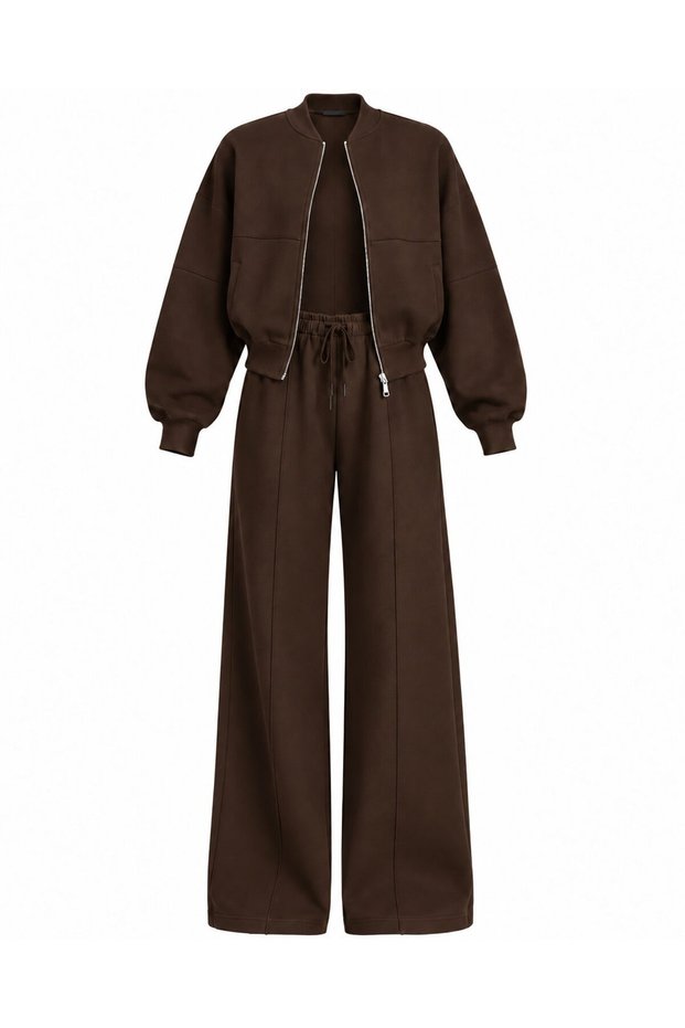 Brown Zippered Tracksuit Set - 6001