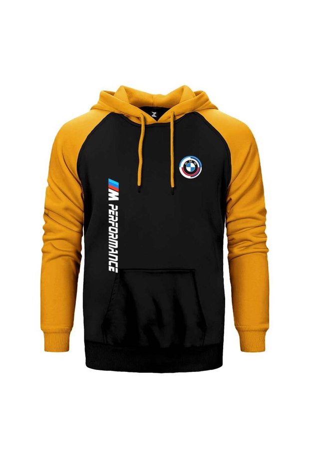 Bmw New Yellow Double Color Raglan Sleeve Hooded Sweatshirt