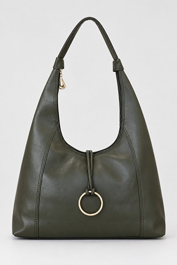 Khaki Women's Shopper Bag with Ring Accessories