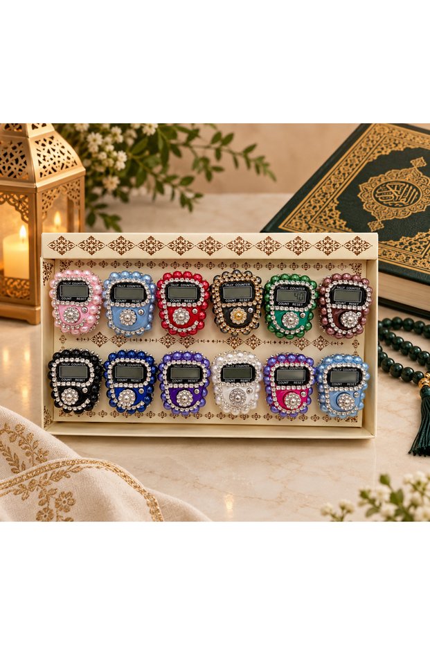 12-Piece Mixed Stone Digital Zikirmatik Set Boxed Gift (Haj-Umrah-Mevlüt)