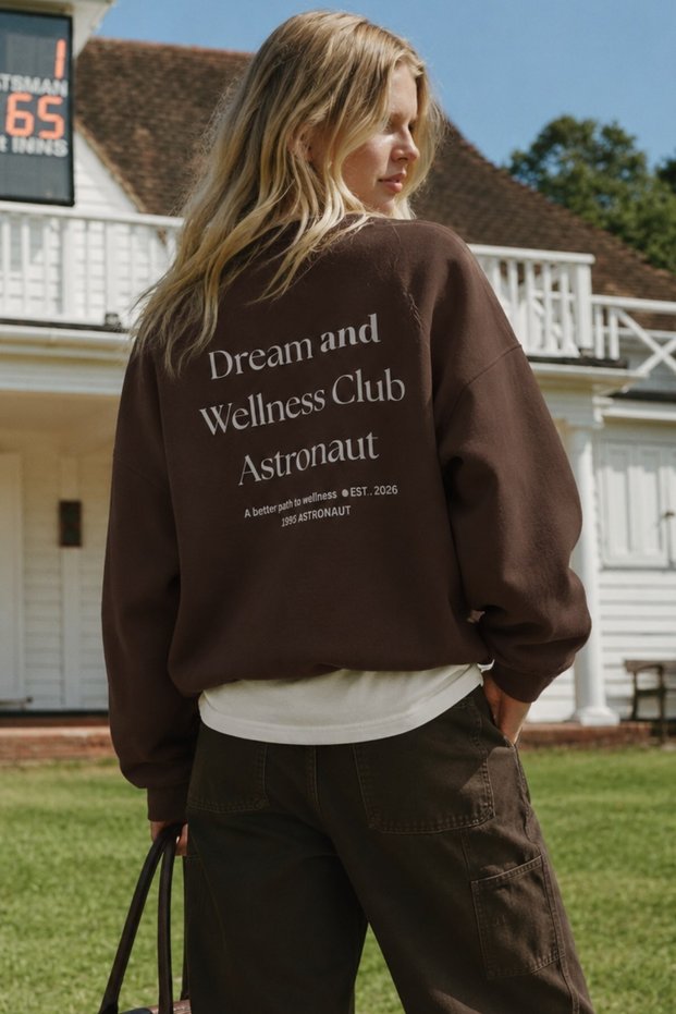 Women's Oversize Sweatshirt Wellness Printed Brown – Crew Neck, 3 Thread Raster Fleece