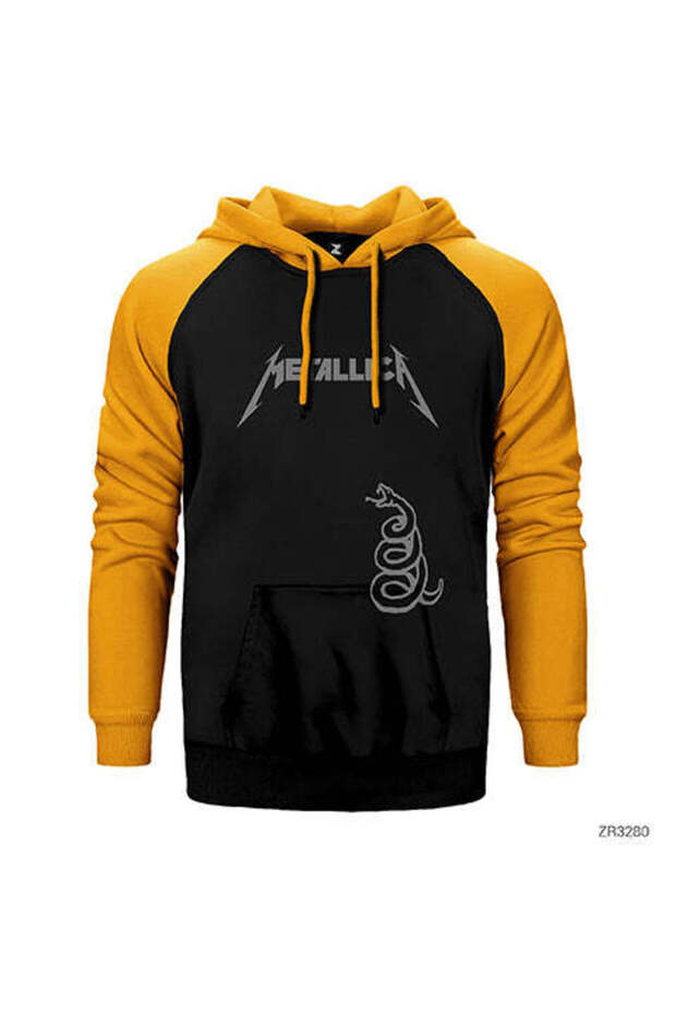 Metallica Snake Yellow Double Color Raglan Sleeve Hooded Sweatshirt