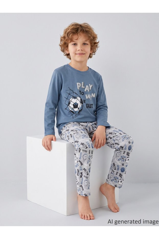 Boy's Long Sleeve 100% Cotton Play Win Pajama Set
