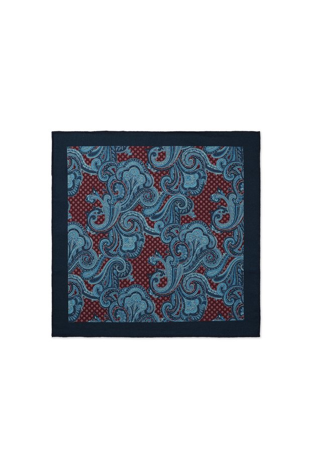 Navy Blue Patterned Classic Satin Pocket Handkerchief