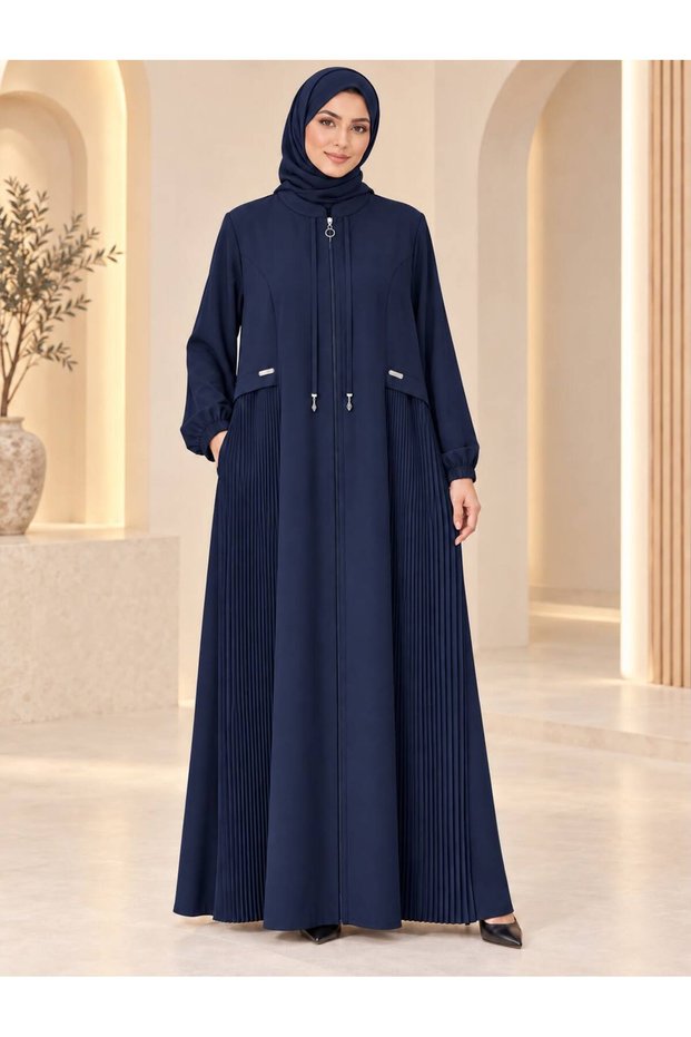 2169 Detailed Zippered Ferace, Stylish Collar, Long Sleeves, Seasonal Ferace