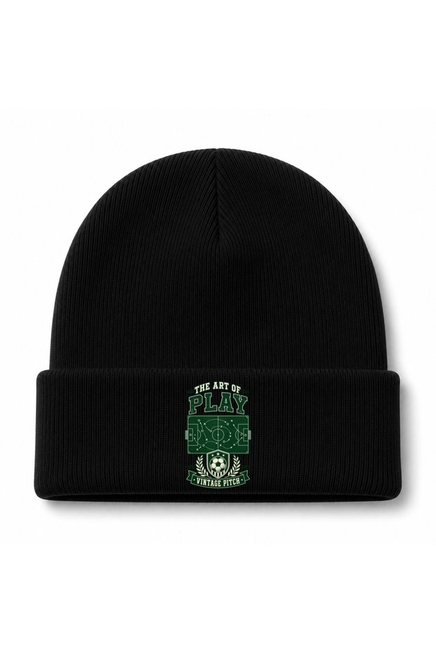 The Art of Play Vintage Pitch Football Tactics Retro Graphic Beanie