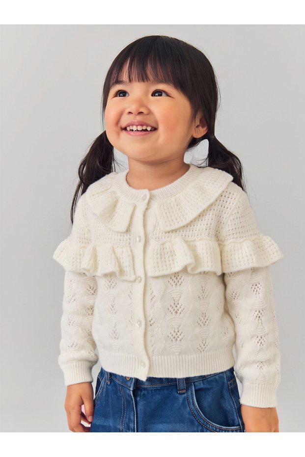 Girl's Soft Premium Quality Front Buttoned Knit Sweater Beige