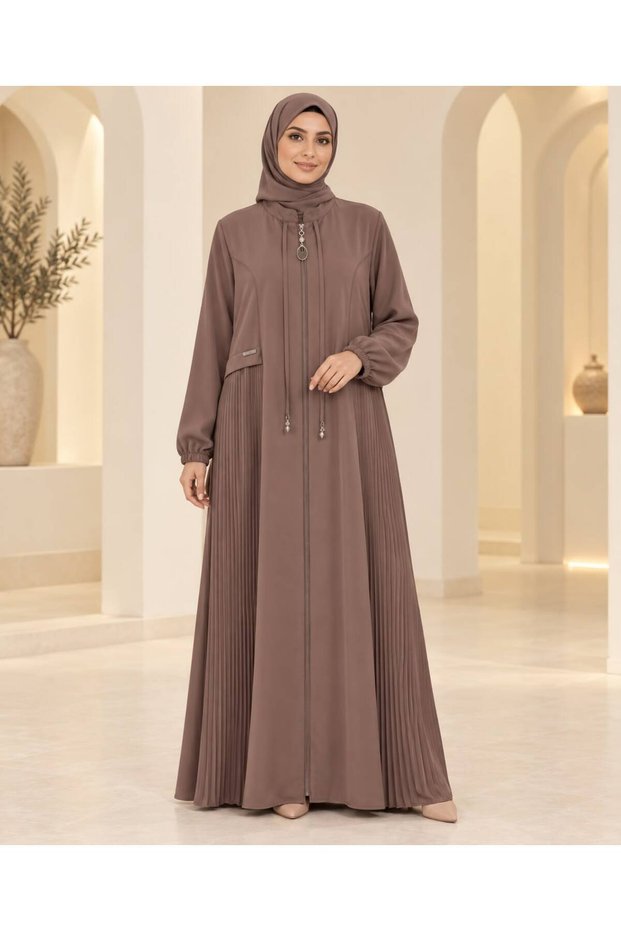 2169 Detailed Zippered Ferace, Stylish Collar, Long Sleeves, Seasonal Ferace
