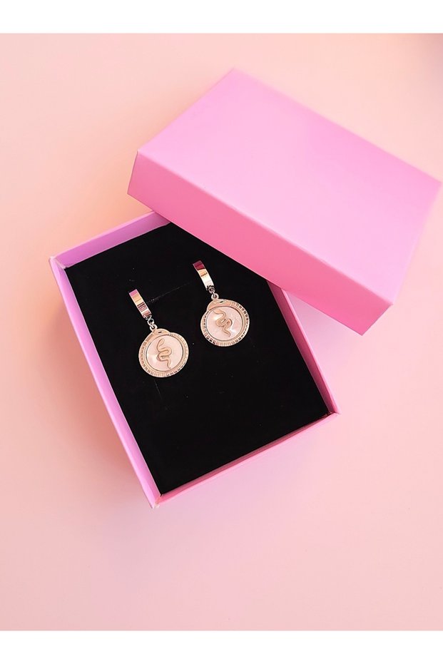 Women's Steel Snake Figured Hoop Earrings - Stainless Tarnish Resistant Detailed Dangle Earrings - Silver Color Steel Earrings