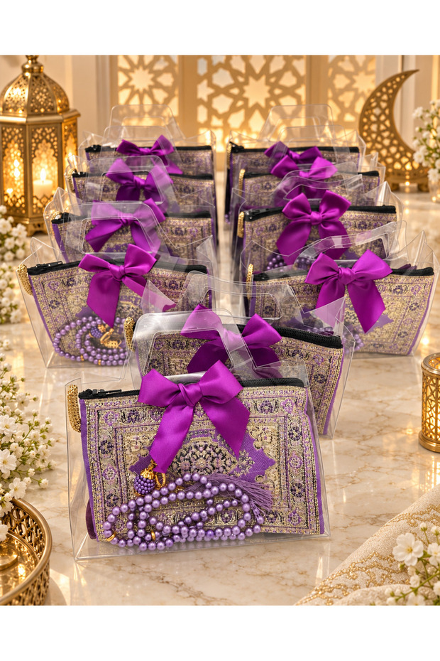 10 Pieces of Purple Bowknots in a Bag, Flared Cover, Wallet and Prayer Beads Set