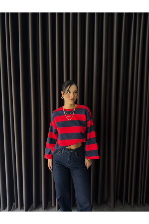 Women's Striped Oversize Crop Sweatshirt