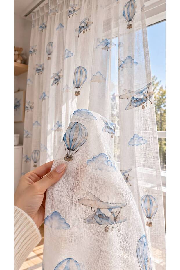 Children's Room Tulle Curtain with Airplane Figure