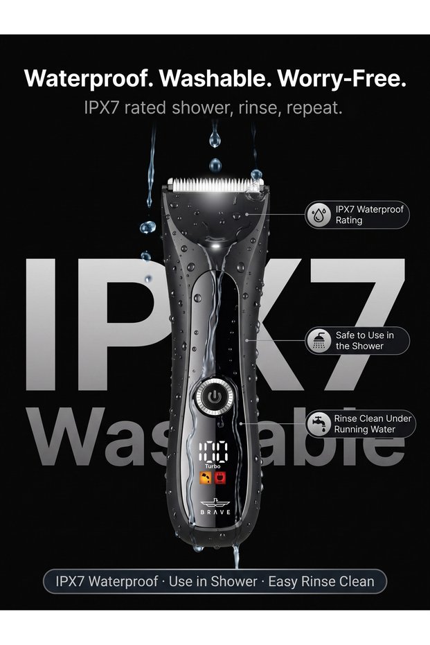 BHT-03 Body Hair Trimmer for Men, IPX7 Waterproof, 1200mAh Ceramic Blade Groomer with LED Light – Black
