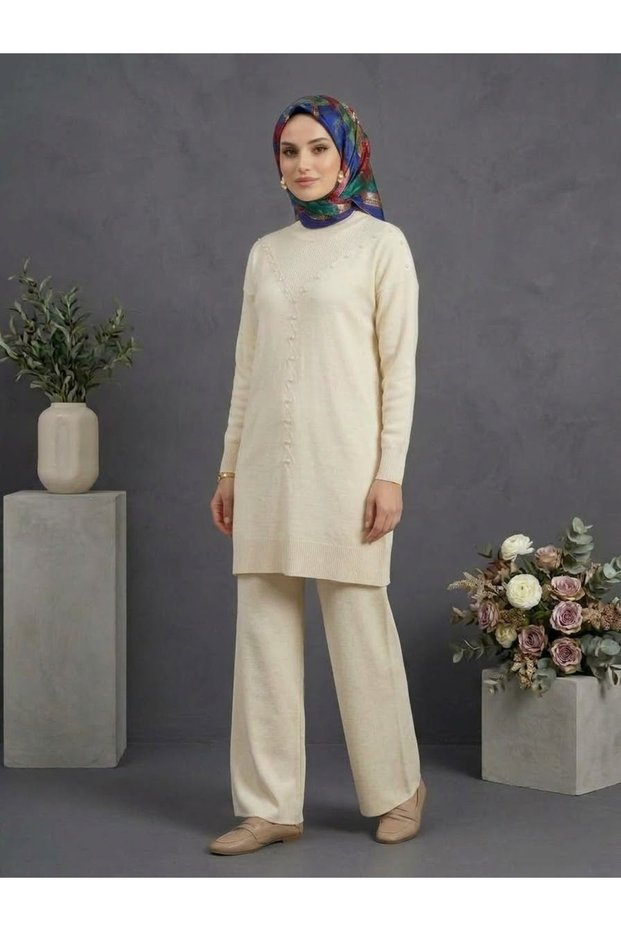 Hijab Knitwear Set Double Set Tunic Pants