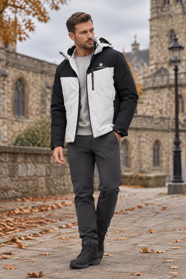 Xn-2430 Men's Black and White Casual Hooded Coat