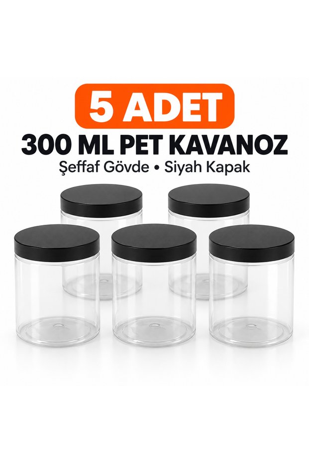 5Pcs 300ml Transparent Pet Cosmetic Jar Empty Plastic Jar with Black Lid