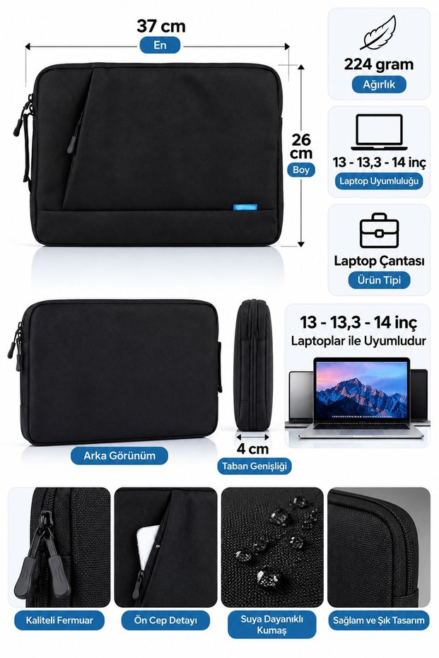 Ey-173 Prime Laptop Tablet Bag 13 Inch - 13.3 Inch - 14 Inch Black