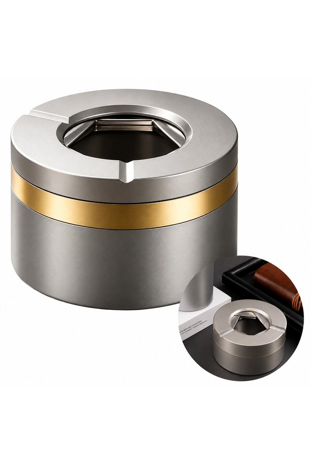 Sn-37926 Metal Ashtray for Car Home Outdoor Use with Non-Slip Base, Foldable