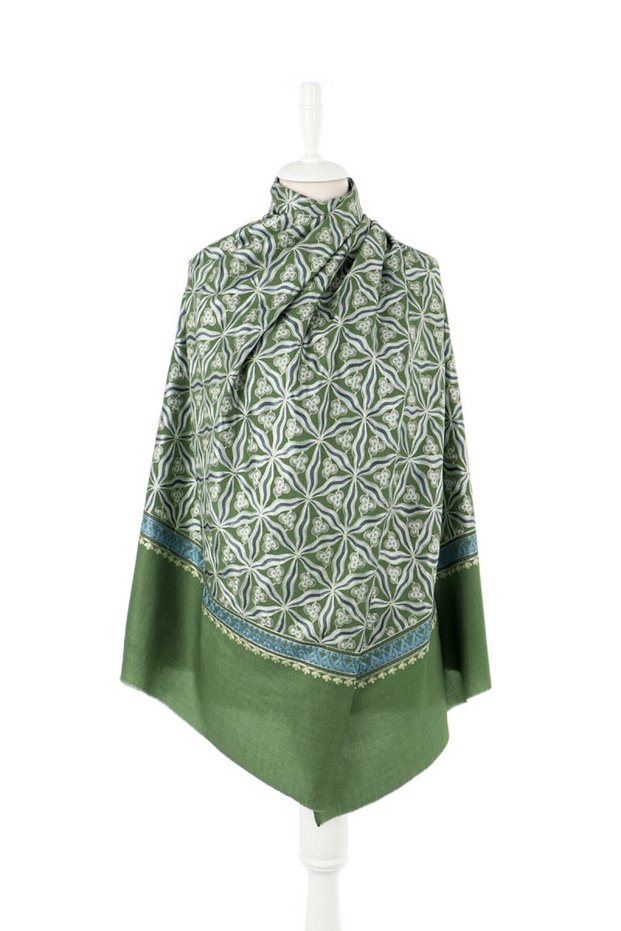 Green Fully Embroidered Suzani Wool Shawl
