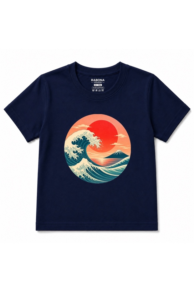 Sunset Wave - Japanese Great Ocean Wave Rising Sun Kids Graphic T-Shirt