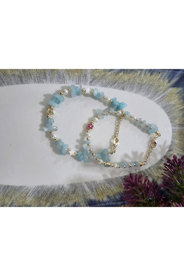 Double Blue Quartz Natural Stone Bracelet